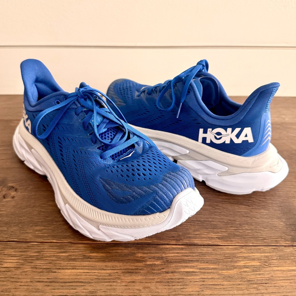 Hoka Mens Clifton Edge Running Shoes 9.5 Turkish Sea Blue White Road Lightweight
